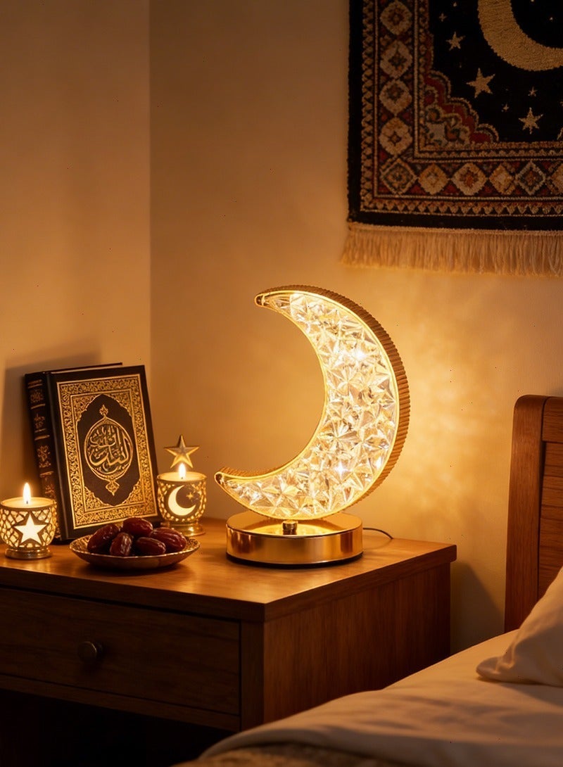 Yoawllty Ramadan Decorations, Ramadan Lights, Ramadan Decorations LED Crystal Moon Shape Night Light, Touch Night Lamp for Bedroom, Living Room - Image 2